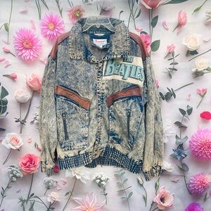 Vintage 70’s 80’s Beatles Denim with Leather Jean Jacket